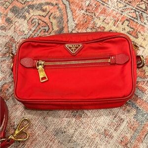 Prada Vibrant Red Nylon Crossbody with Gold-Tone Trim